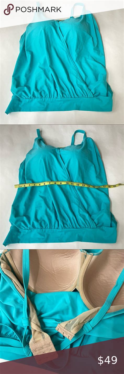 Swim Cacique Tankini Top Bandeau 40dd Solid Blue Underwire Lined