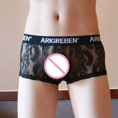 Mens Boxer Briefs Underwear For Men Sexy Lace Ultra Thin Yarn Seamless