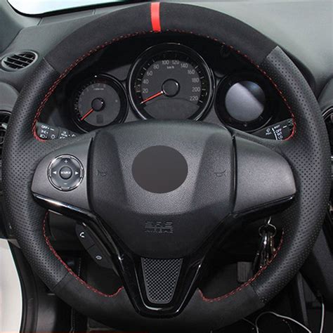 Diy Hand Stitched Black Genuine Leather Suede Car Steering Wheel Cover