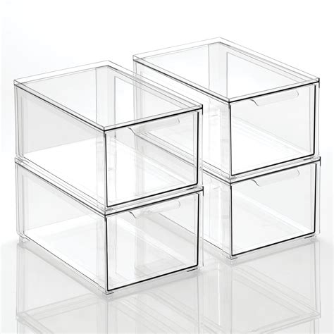 mDesign Plastic Stacking Closet Storage Organizer Bin with Drawer, 4 ...