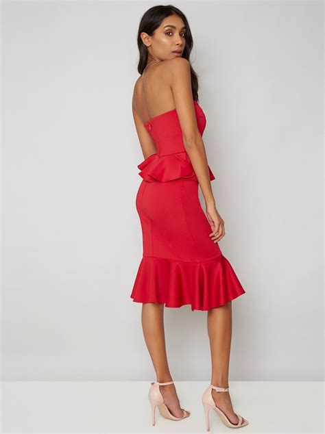 Peplum Bodycon Midi Dress In Red Midi Dress Bodycon Peplum Midi