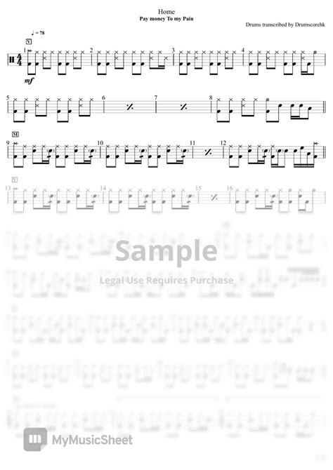 Pay Money To My Pain Home Drum Sheets By Drumscorehk