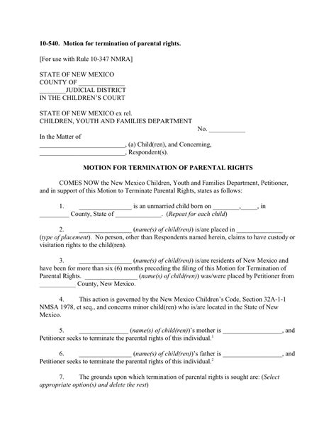 Printable Termination Of Parental Rights Form