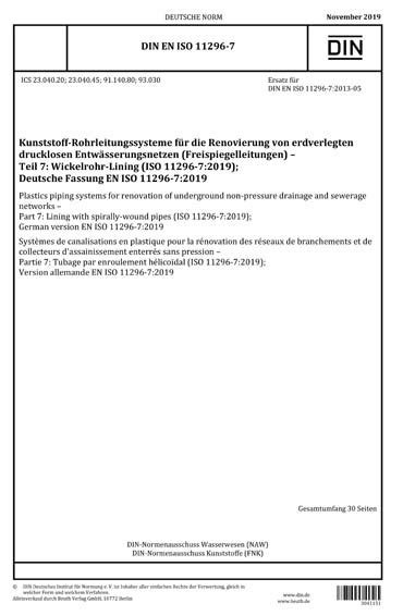 DIN EN ISO 11296 7 2019 DE Kunststoff Rohrleitungssysteme für