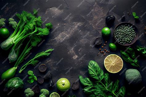 Premium Photo Summer Green Food Background On Stone Table