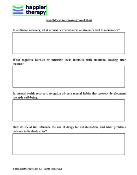 Roadblocks To Recovery Worksheet HappierTHERAPY