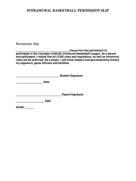 Fillable Online Intramural Basketball Permission Slip Fax Email Print