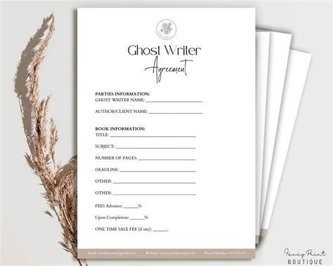 Ghost Writer Contract, Writer Contract Template, Editable Ghost Writer ...