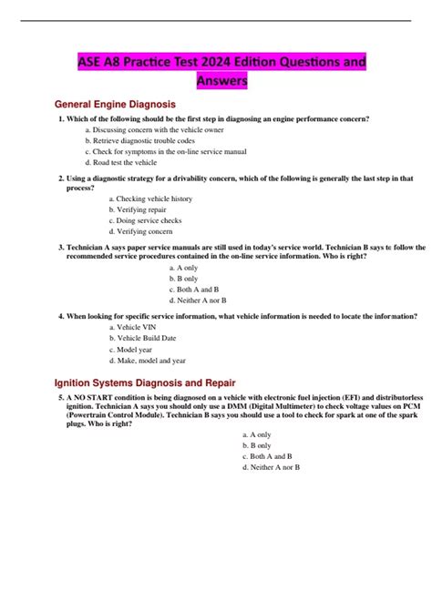 Ase A Practice Test Edition Questions And Answers Ase A