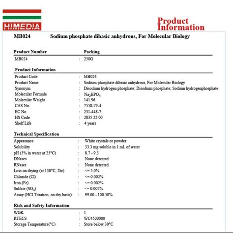 Jual Sodium Phosphate Dibasic Anhydrous For Molecular Biology 250