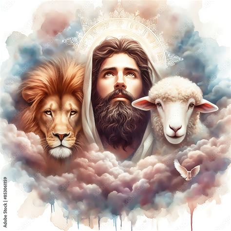 Jesus The Lion The Lamb Of God Digital Watercolor Painting Stock