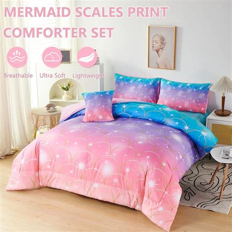 Great Choice Products Pink Purple Mermaid Comforter Queen Size 6 Pieces Girls Bedding Set