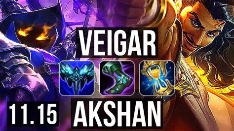 VEIGAR Vs AKSHAN MID 10 1 5 Legendary 1 3M Mastery 400 Games