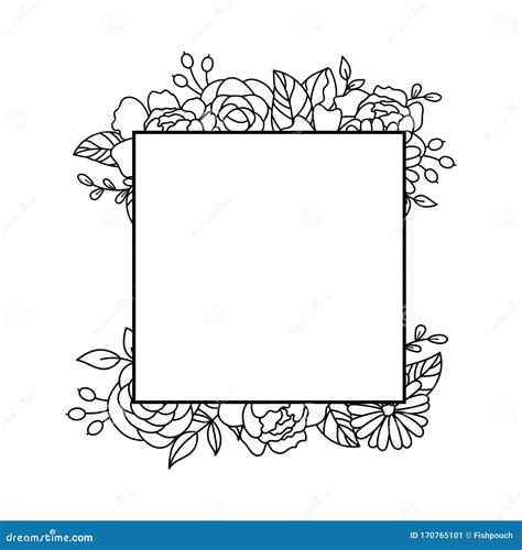 Floral Frame Border Doodle Vector. Square Frame with Flower Decoration ...