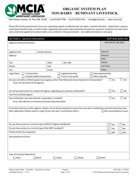 Organic System Plan Non Dairy Ruminant Livestock