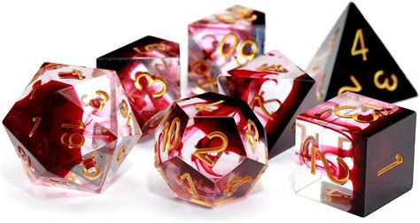 Haxtec Sharp Edge Dnd Dice Set Red Swirls Resin Dice Dandd Dice For Ttrpg