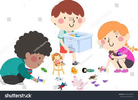 Children Cleaning Up Toys Clipart