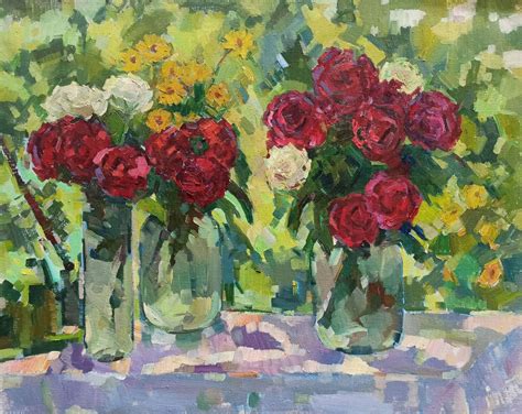 Peter Tovpev Roses Flowers Original Oil Painting Ready To Hang For