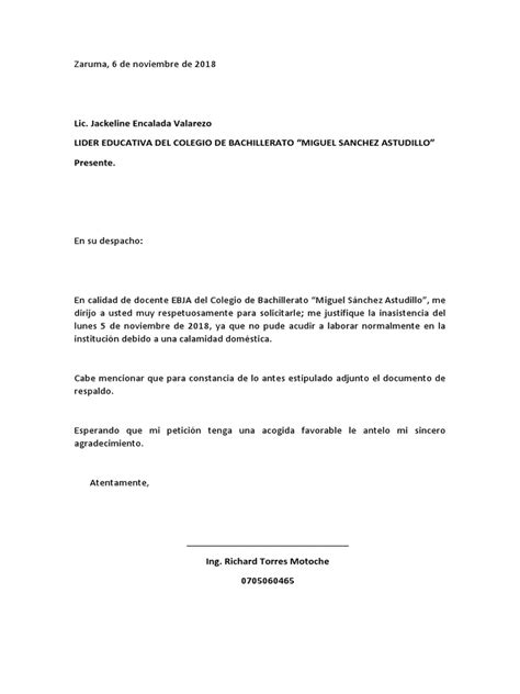 Oficio De Justificacion De Inasistencia Pdf