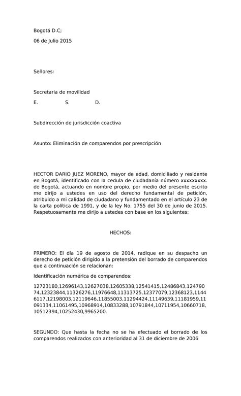 D P Hecto Juez modelo de derecho de peticion Bogotá D 06 de Julio