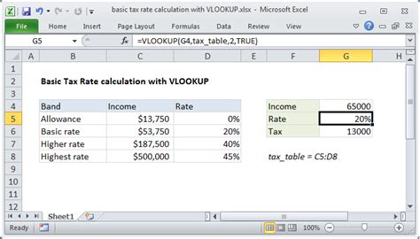 Excel Formula Basic Tax Rate Calculation With Vlookup Exceljet