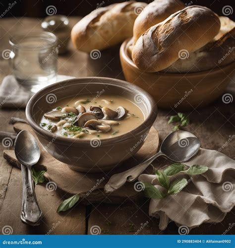 AI Images Italian Food Photography Garlic Bread And Mushroom Soup