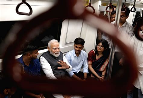 Prime Minister Narendra Modi Travels In Delhi Metro