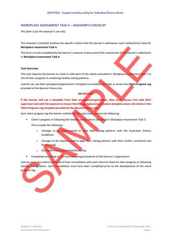 SISFFIT053 Workplace Assessment Task 4 Assessors Checklist V1 0