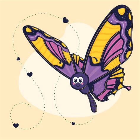 Colorida Mariposa P Rpura Y Amarilla Con Cara Sonriente Vector Vector