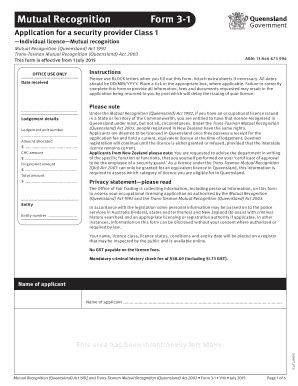 Fillable Online Mutual Recognition Form Application For A Security