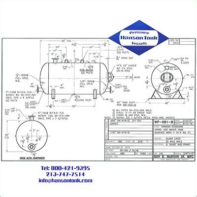 WP B Psig Hot Water Tank Asme Code Hanson Tank