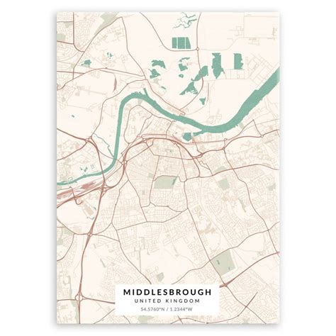 Plakat Metalowy Mapa Vintage Middlesbrough L MURRANO