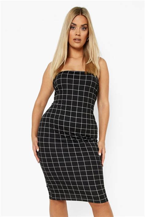 Womens Plus Grid Check Midi Dress Boohoo Uk