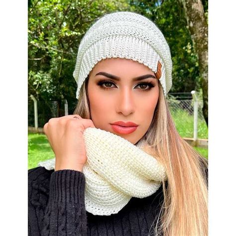 Touca Feminina Masculina L E Cachecol Gola Tricot Frio Kit Fonte