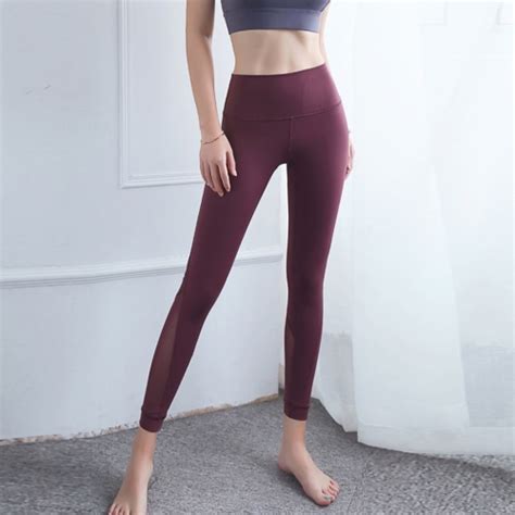 Double Sided Brocade Nude Fitness Pants Mesh Stitching High Waist Yoga