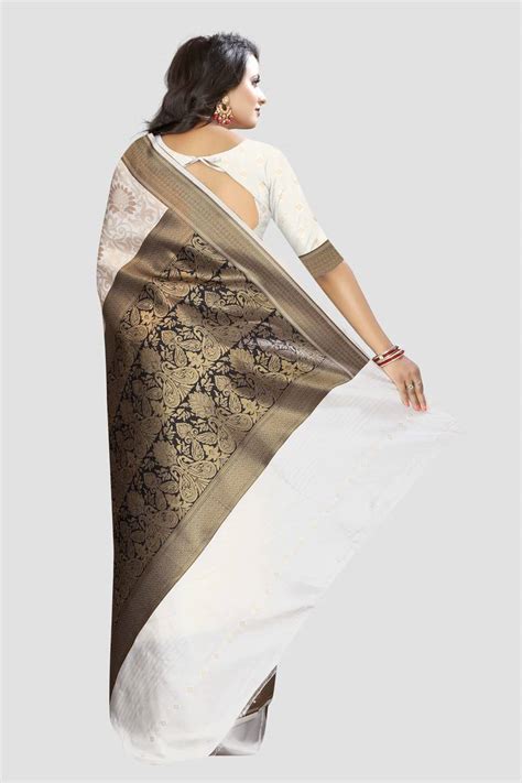 White Woven Kanchipuram Silk Saree With Blouse Sharaa Ethnica 3084763