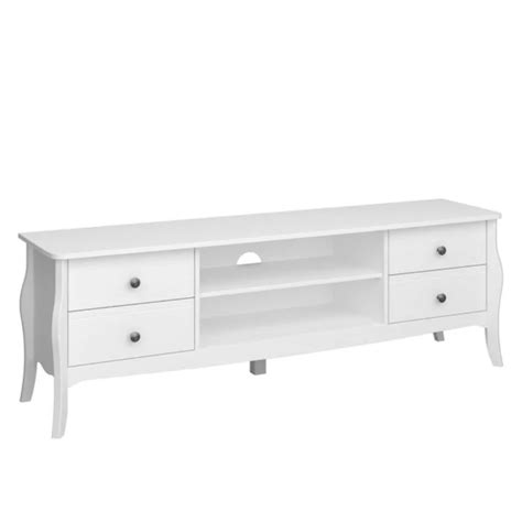 Baroque Wide Tv Table With 2 Drawers And 2 Shelves White