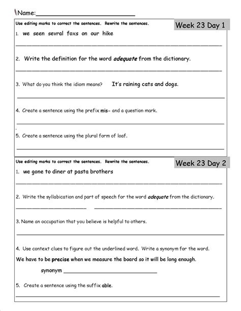 Daily Language Worksheets Language Worksheets