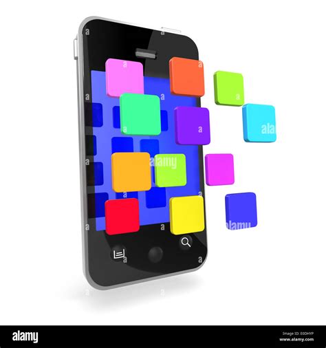 3d Smartphone With Coloured App Icons Floating From Screen Stock Photo