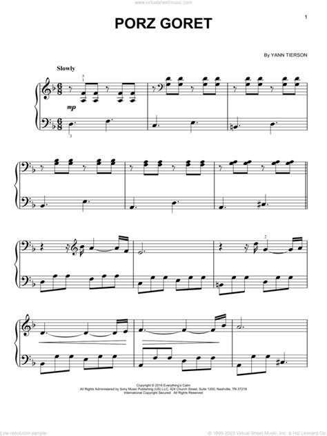 Porz Goret Easy Sheet Music For Piano Solo PDF Interactive