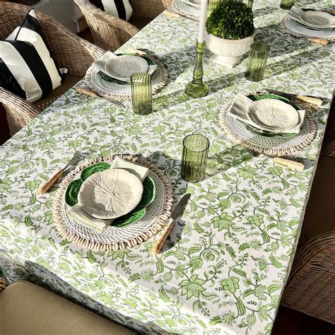Green Tablecloth Block printed – Decor Mantra
