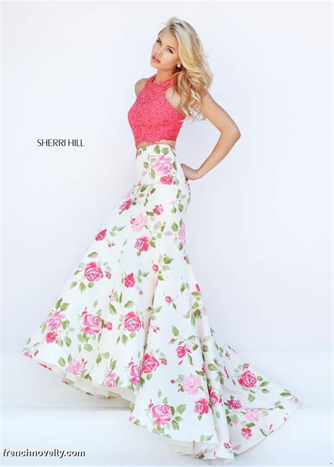 French Novelty Sherri Hill 50465 Floral Print 2pc Prom Gown