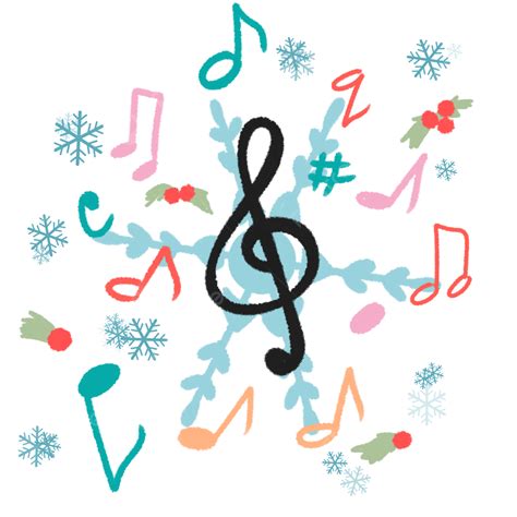 Notas Musicais Com Flocos De Neve Grandes E Decorações De Inverno Png