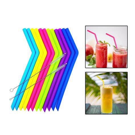 12 Pieces Reusable Silicone Straws Silicone Suction Hose Long Flexible