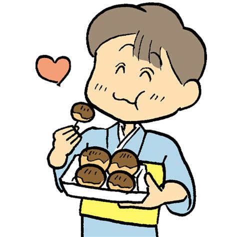 たこ焼きを食べている男の子のイラスト かわいいフリー素材が無料のイラストレイン