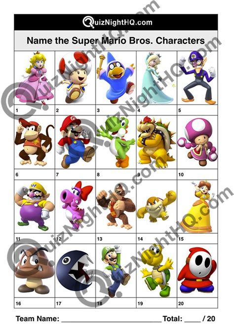 Super Mario Bros Characters 001 – QuizNightHQ