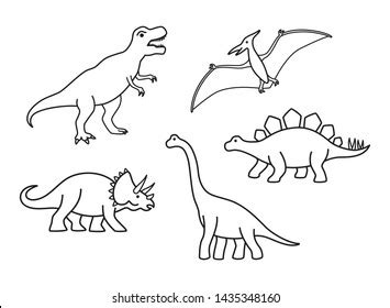 Vector Outline Dinosaurs Trex Brachiosaurus Pterodactyl Stock Vector ...