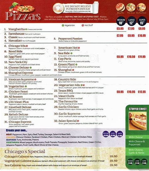 Chicago's Pizza Menu, Menu for Chicago's Pizza, Hither Green, London ...