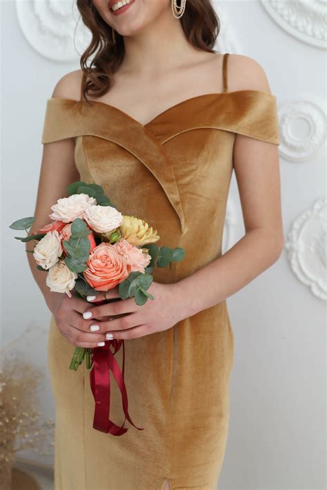 Marigold Velvet Bridesmaid Dress Gold Velvet Prom Dress V Etsy