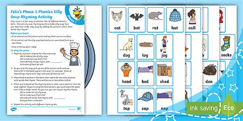 Felix S Phase 1 Phonics Silly Soup Rhyming Activity Twinkl